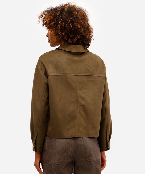 jaqueta feminina de suede com bolsos verde