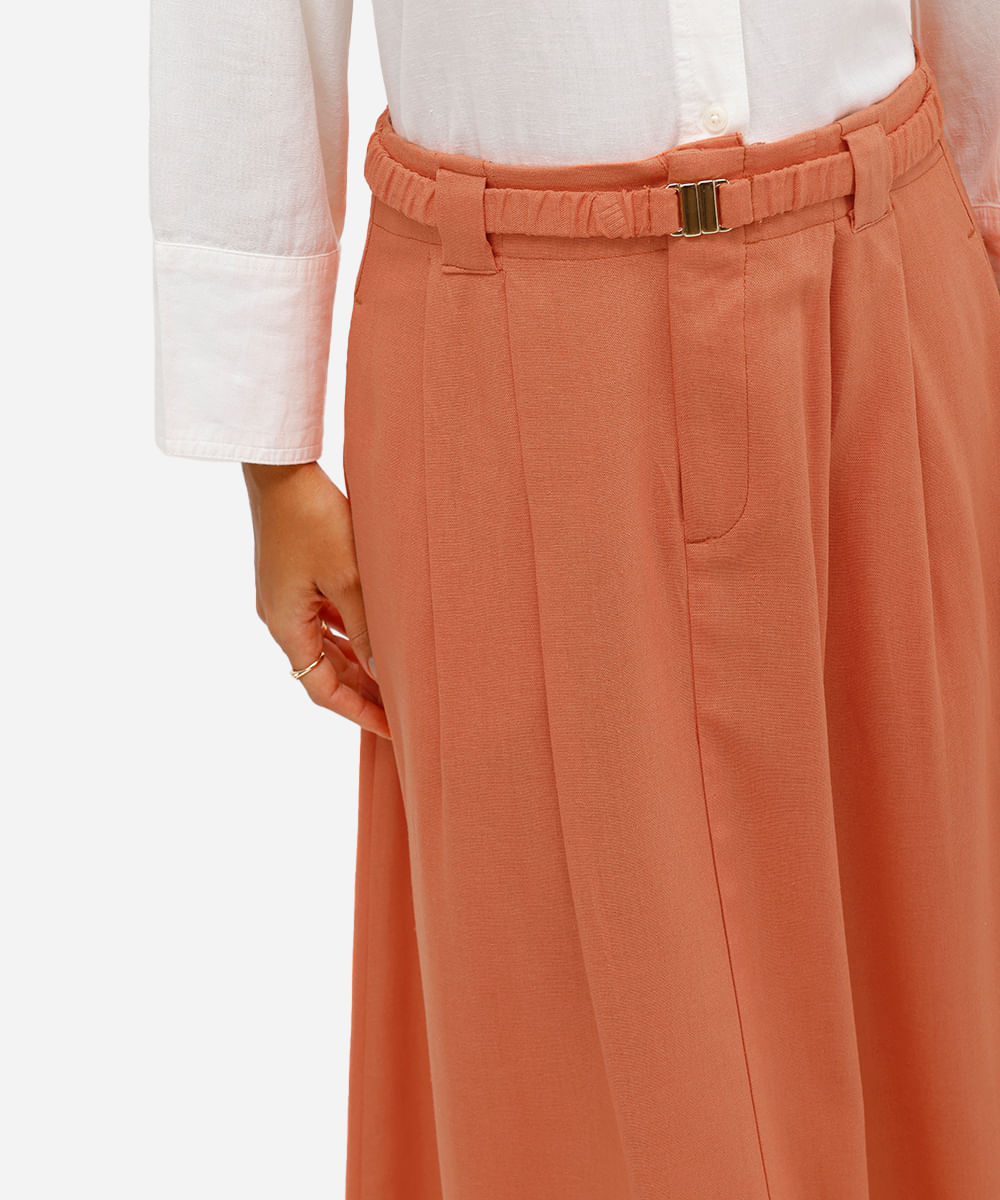 saia midi evasê feminina com linho laranja