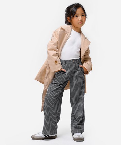 calça de alfaiataria infantil risca de giz cinza