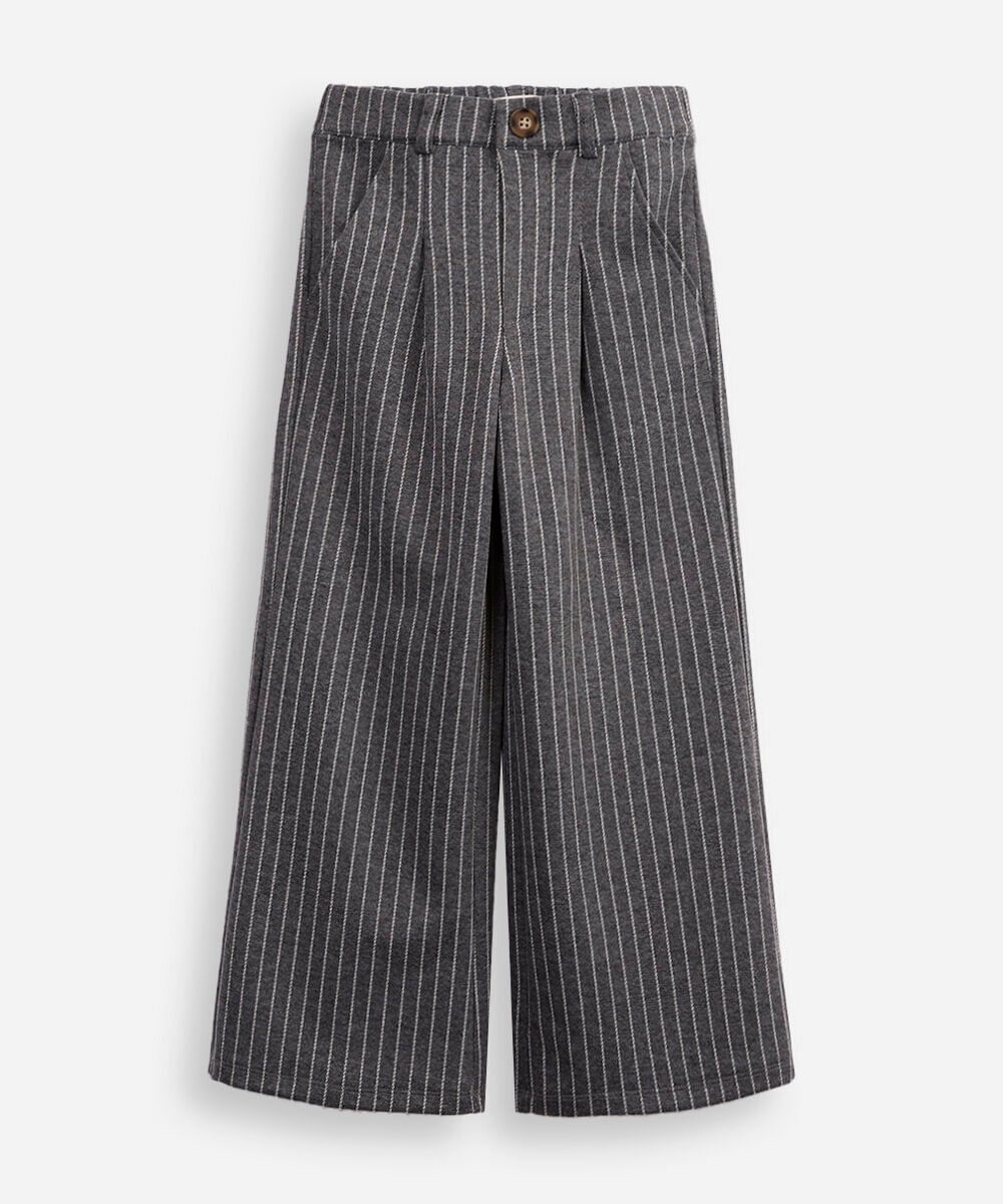calça de alfaiataria infantil risca de giz cinza