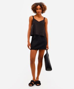 short saia feminino com linho cós elástico preto