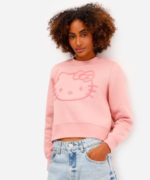 blusão feminino de moletom felpado hello kitty rosa
