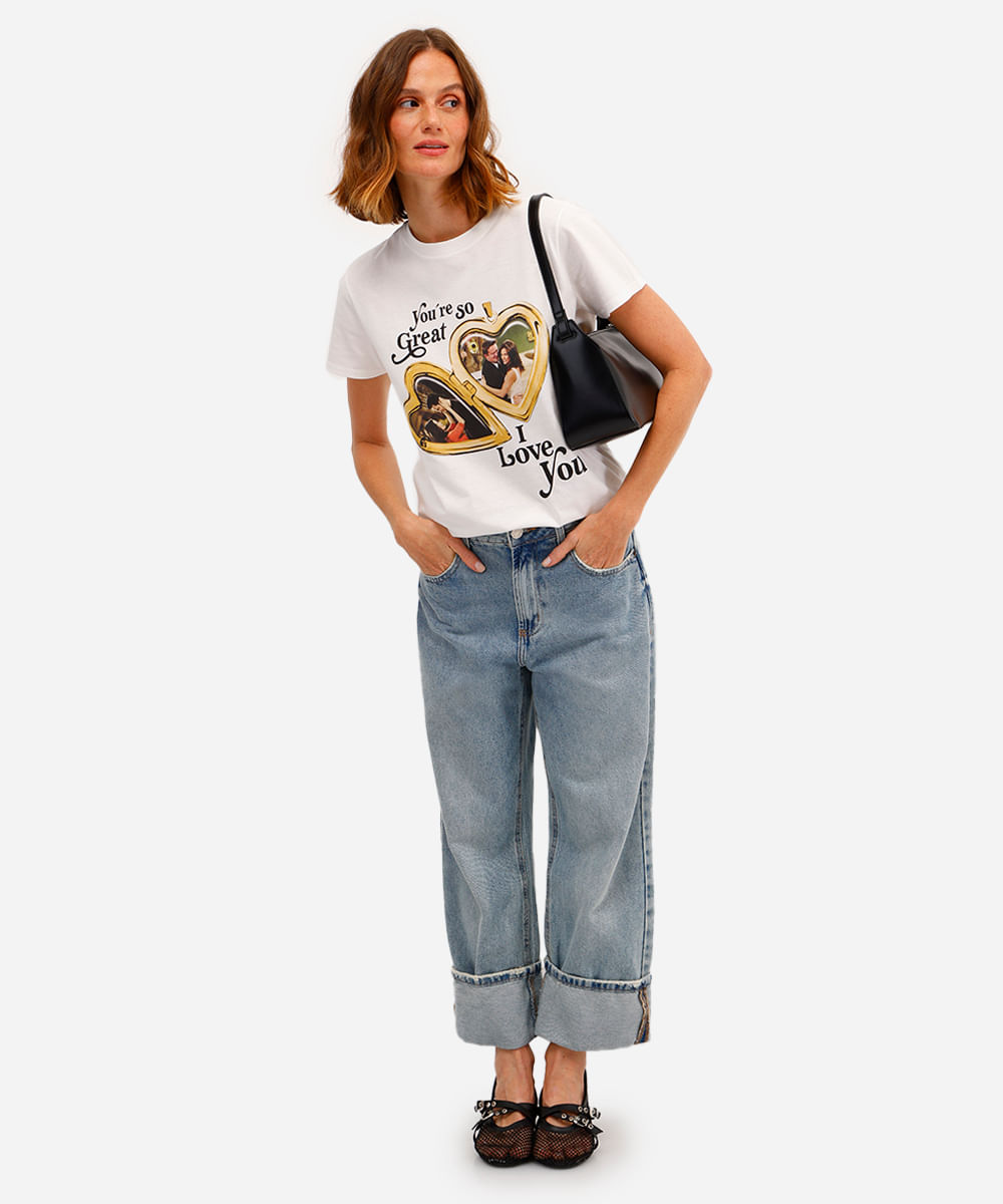 camiseta feminina de algodão friends off white