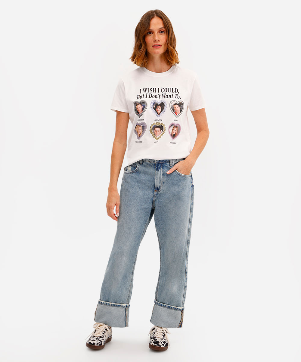 camiseta feminina de algodão friends off white