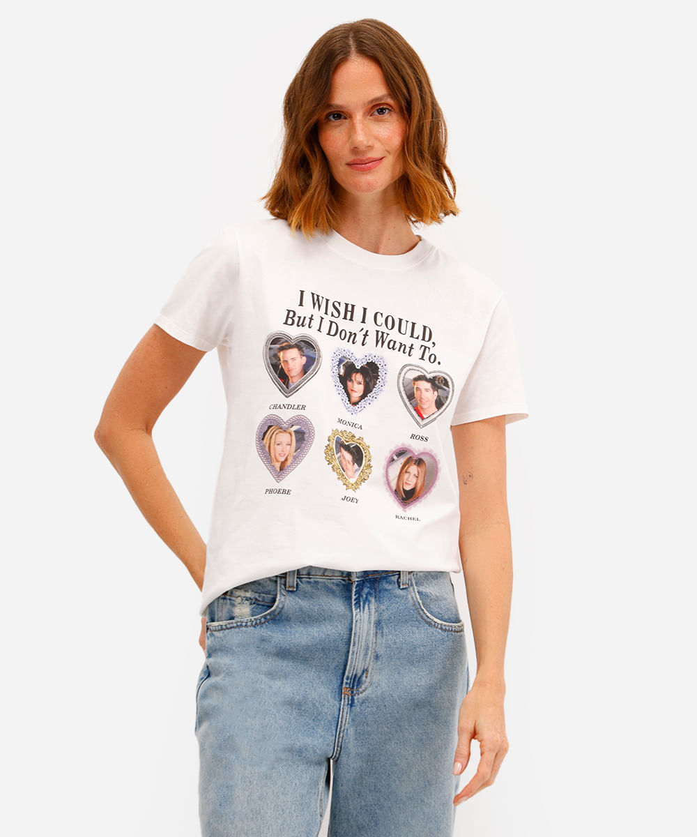 camiseta feminina de algodão friends off white