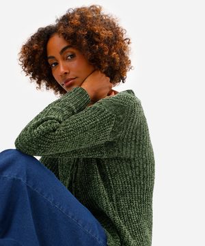 suéter feminino de tricot decote v verde