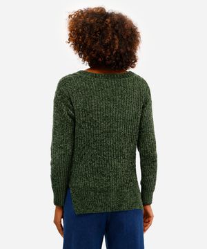 suéter feminino de tricot decote v verde
