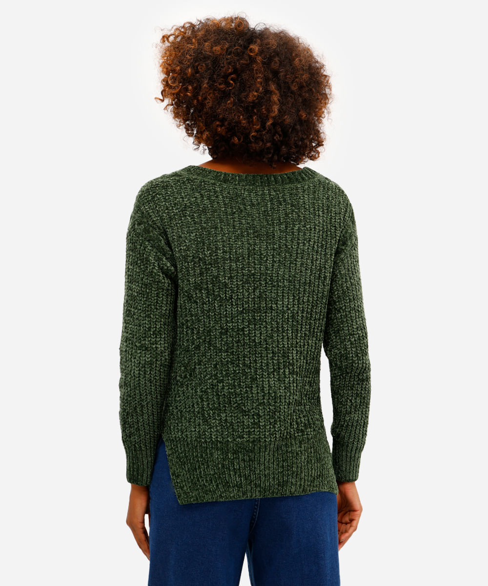 suéter feminino de tricot decote v verde