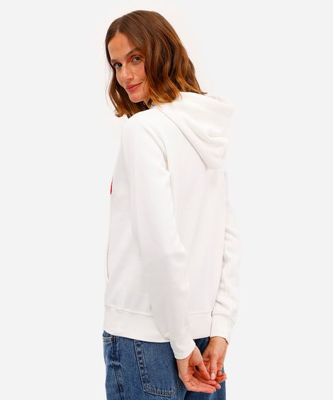 blusão feminino de moletom felpado bordado paris com capuz off white