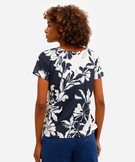 blusa feminina de algodão manga curta floral azul