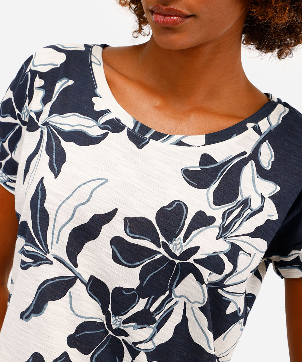 blusa feminina de algodão manga curta floral azul