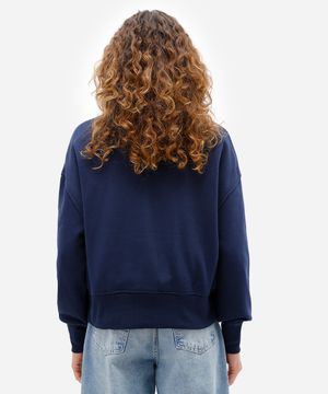 blusão feminino de moletom felpado bordado paris azul