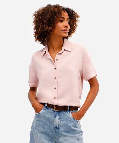 camisa feminina de liocel manga curta rosa