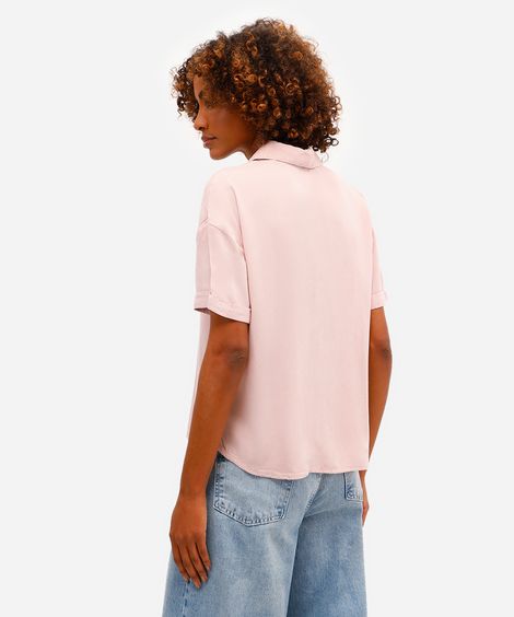 camisa feminina de liocel manga curta rosa