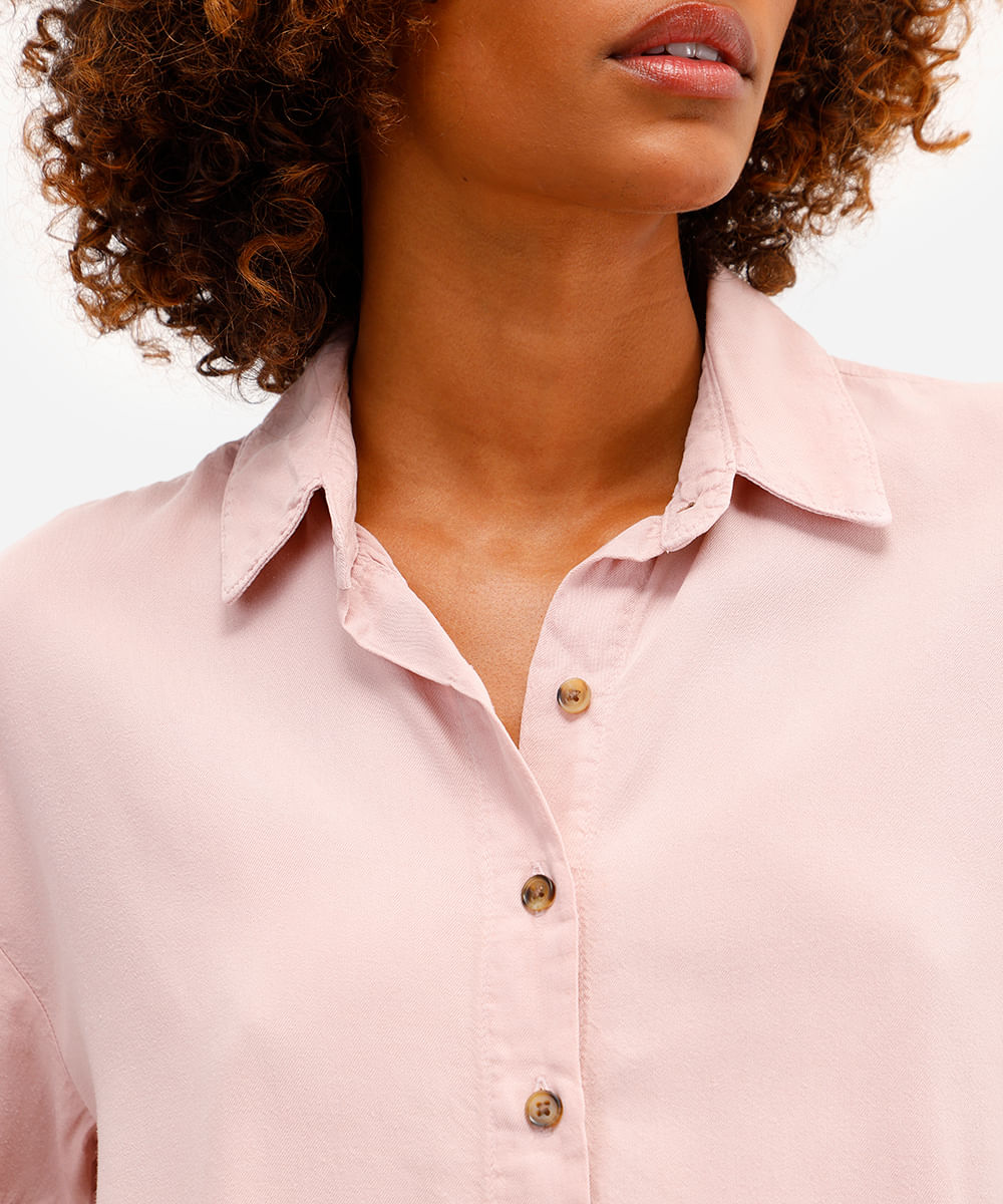 camisa feminina de liocel manga curta rosa