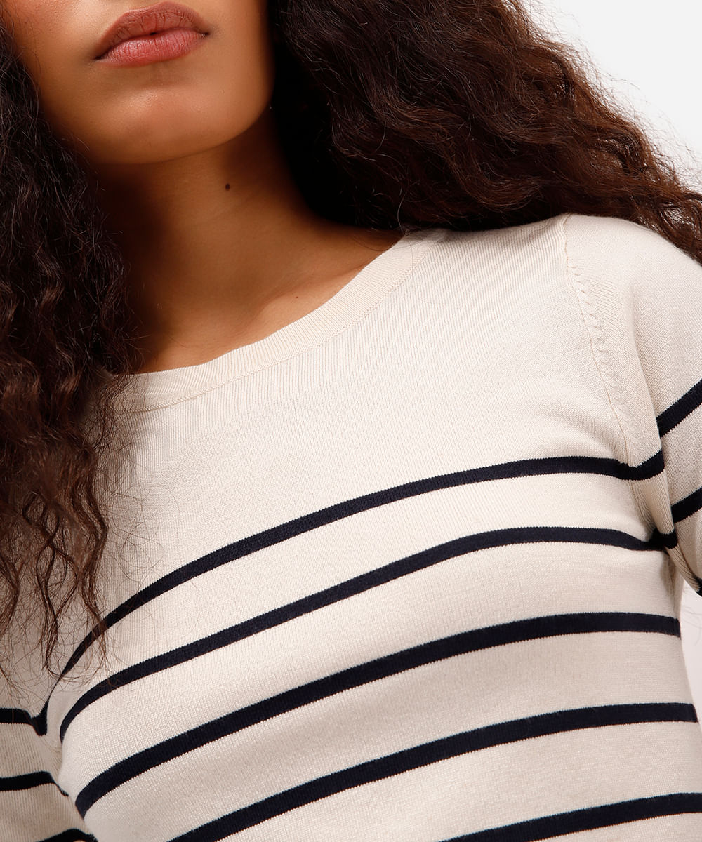 blusa feminina de tricot listrada bege