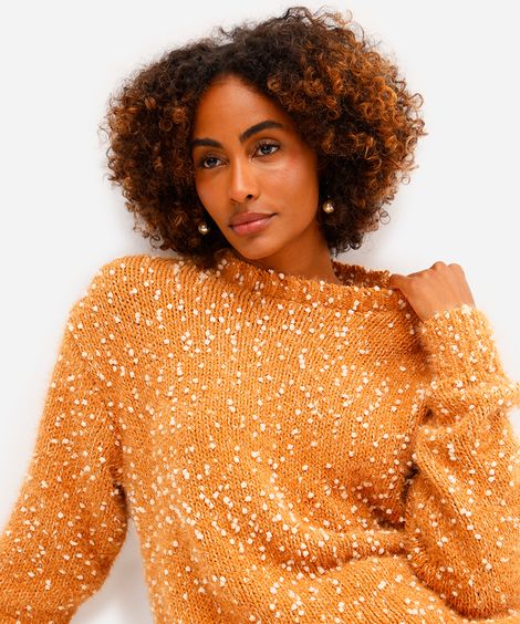 suéter feminino de tricot texturizado bege