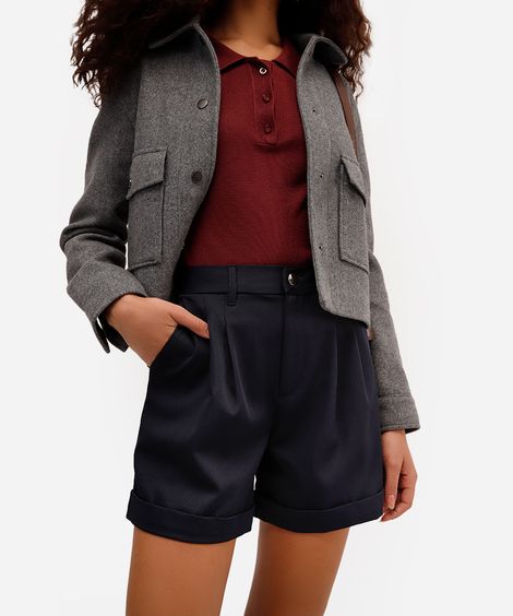 short de alfaiataria feminino com pregas azul