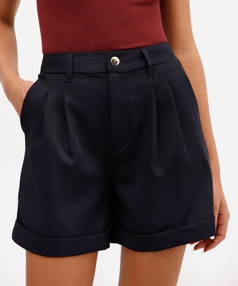 short de alfaiataria feminino com pregas azul