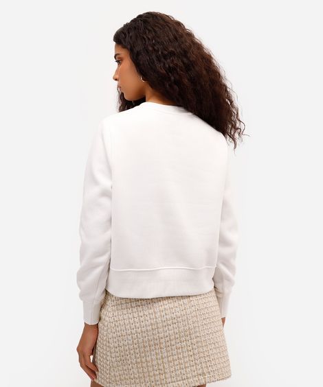 blusão feminino de moletom felpado bordado london off white