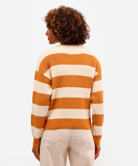 cardigan feminino de tricot listrado bege