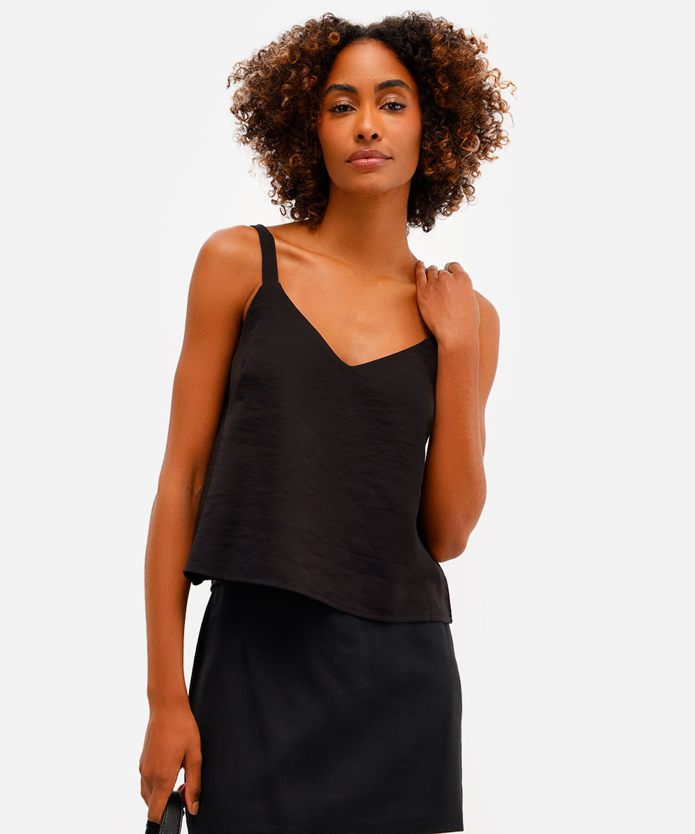 regata feminina de viscose decote v preta