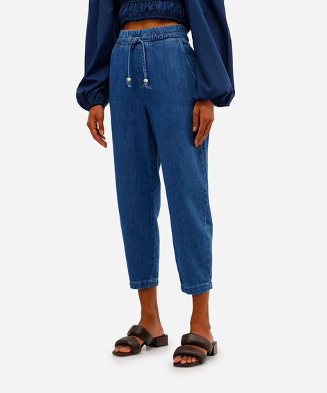 calça clochard feminina jeans cós elástico azul