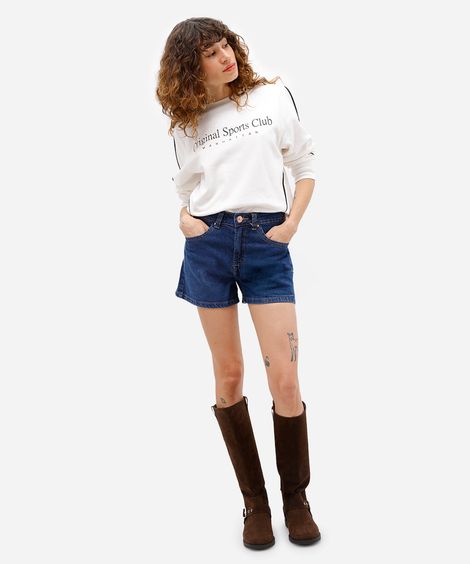 short feminino jeans cintura alta azul