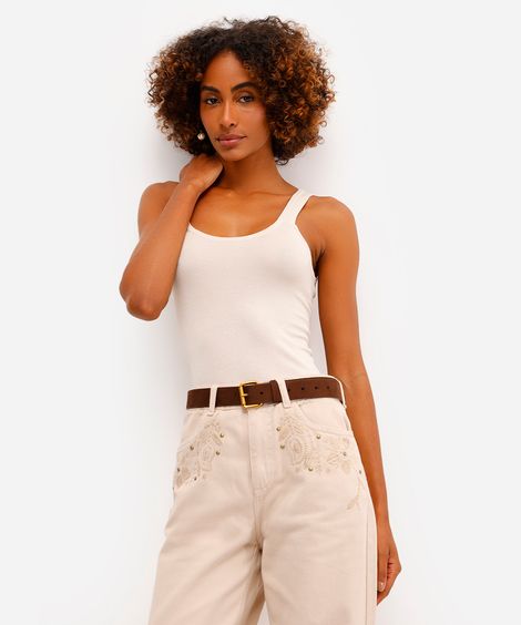 regata feminina de tricot bege