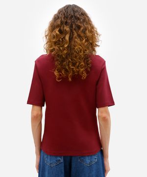 camiseta básica feminina de algodão peruano manga curta vinho
