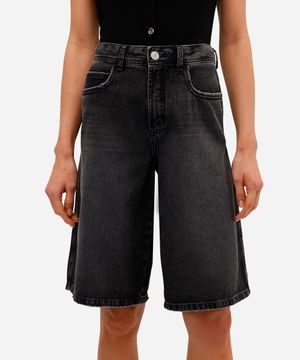 bermuda jorts feminina jeans cintura média preta