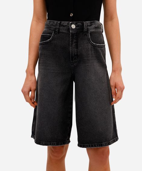 bermuda jorts feminina jeans cintura média preta