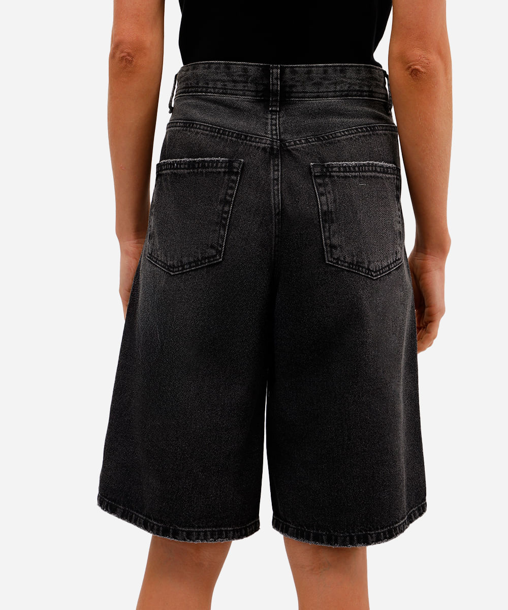 bermuda jorts feminina jeans cintura média preta