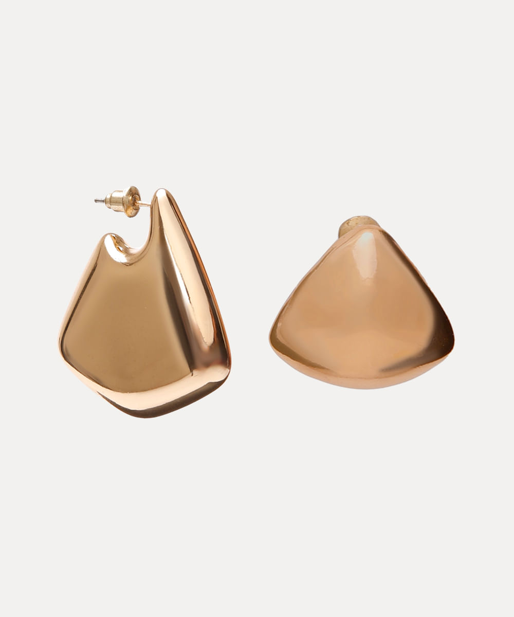 kit de 2 brincos femininos orgânicos assimétricos dourado