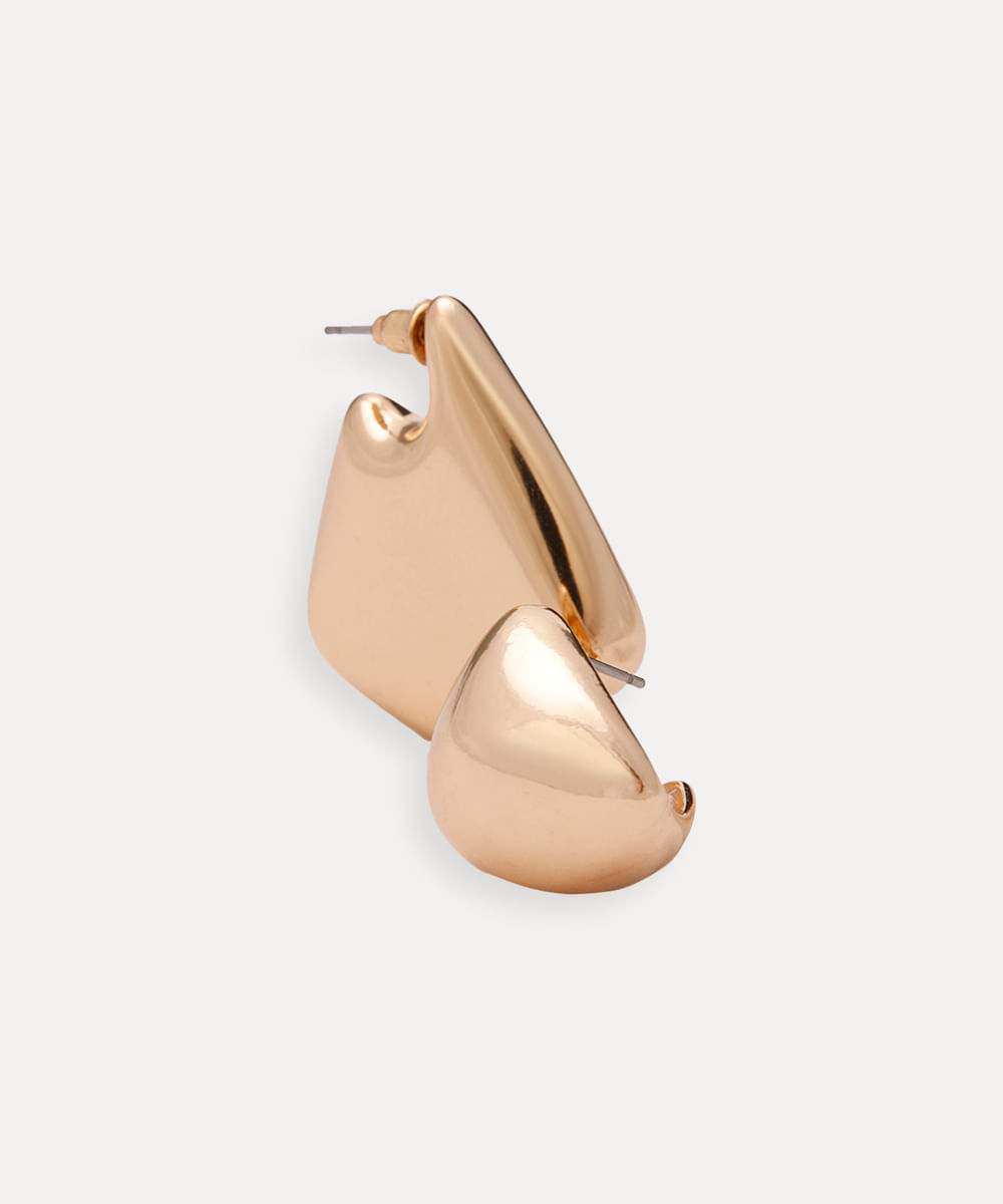 kit de 2 brincos femininos orgânicos assimétricos dourado