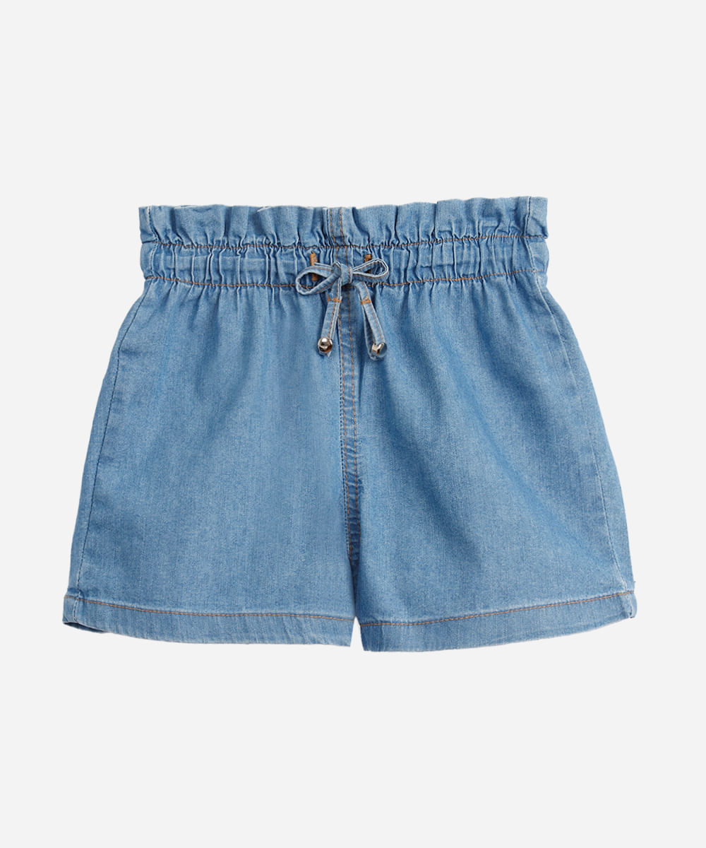 short jeans infantil com elástico azul