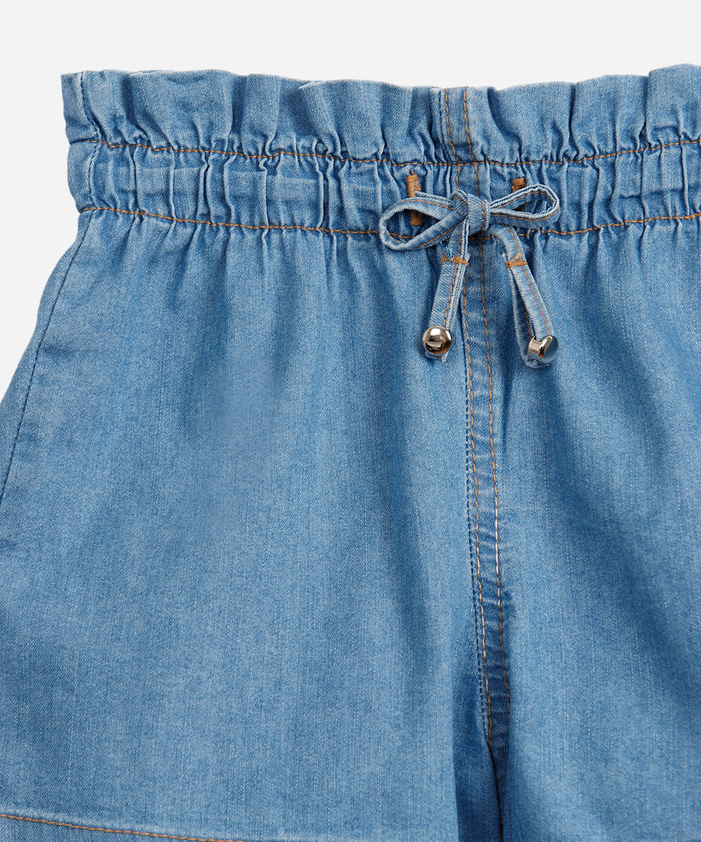short jeans infantil com elástico azul