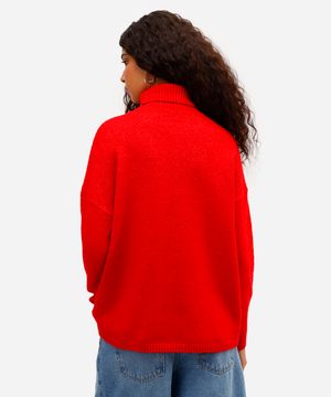 suéter básico feminino de tricot gola alta vermelho