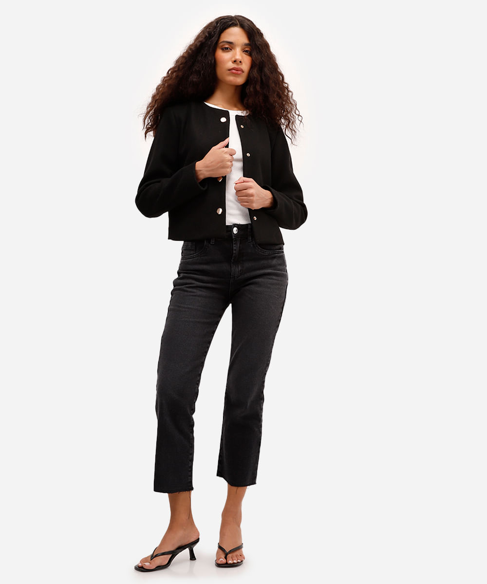 calça reta feminina jeans cropped  preta