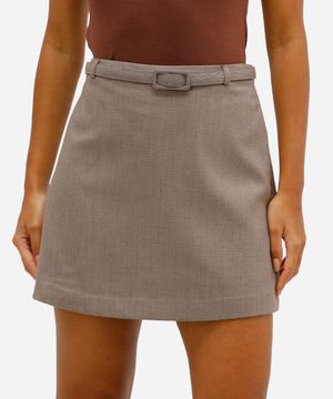 short saia feminino com cinto xadrez marrom