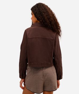 jaqueta cropped feminina de sarja marrom