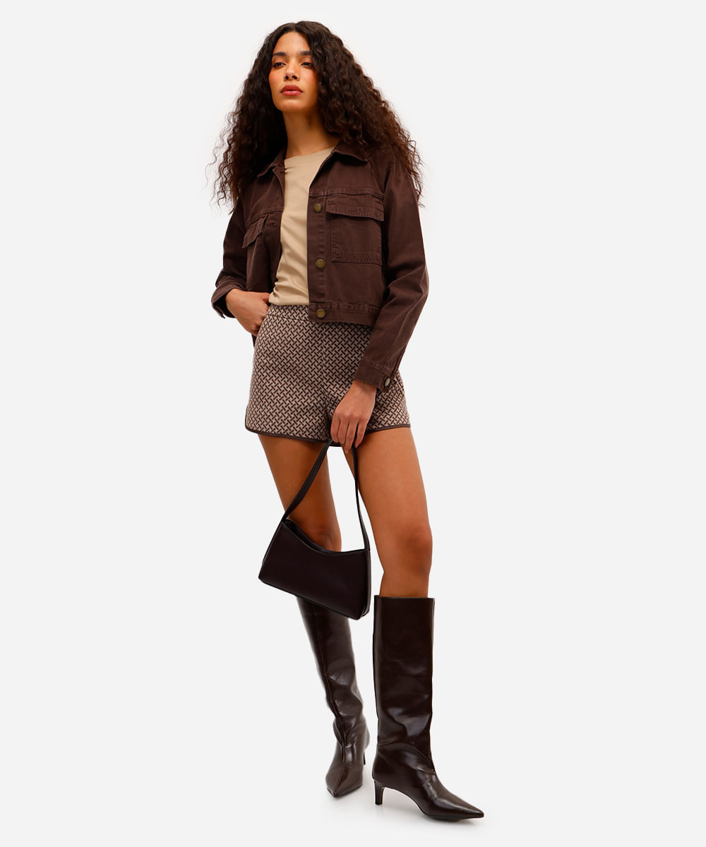 jaqueta cropped feminina de sarja marrom