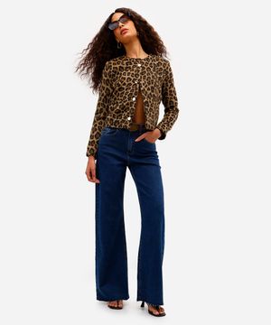 calça wide leg feminina jeans barra desfiada azul