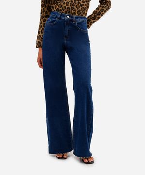 calça wide leg feminina jeans barra desfiada azul