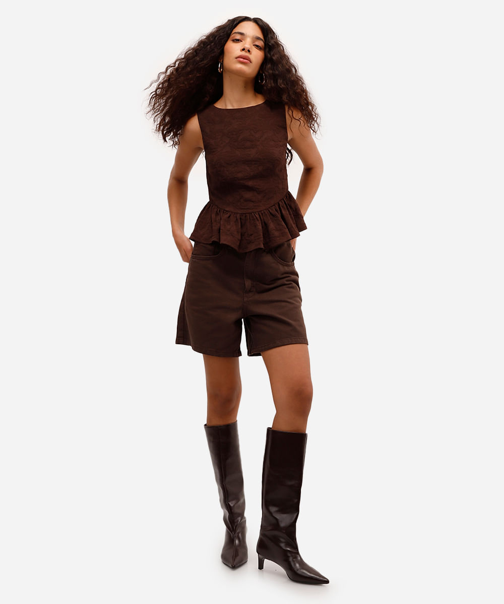 bermuda feminina de sarja cintura alta marrom