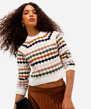 suéter feminino de tricot listrado colorido