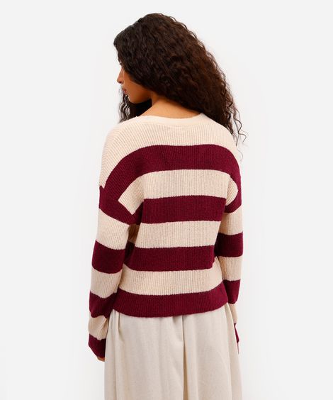 cardigan feminino de tricot listrado vinho
