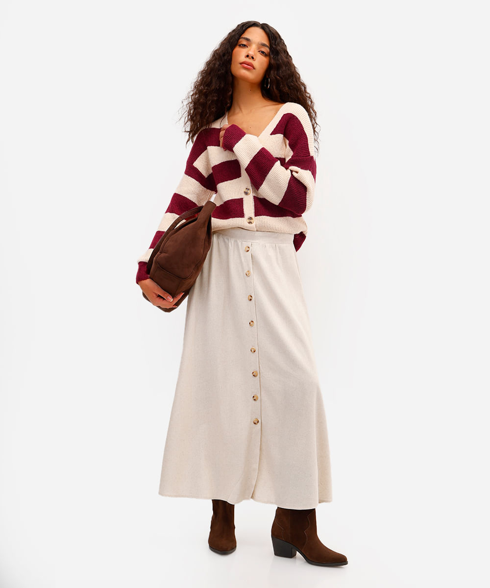cardigan feminino de tricot listrado vinho