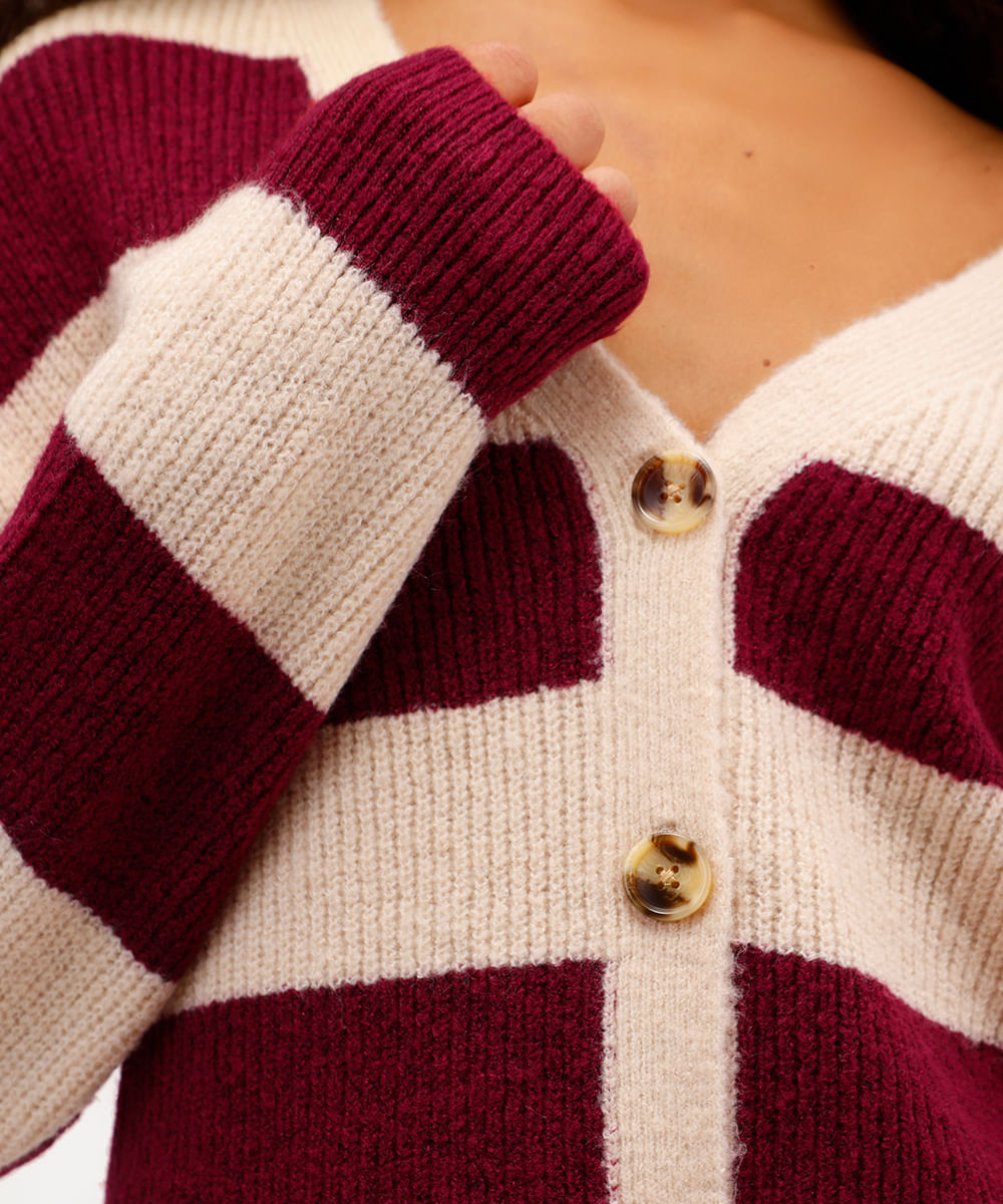 cardigan feminino de tricot listrado vinho