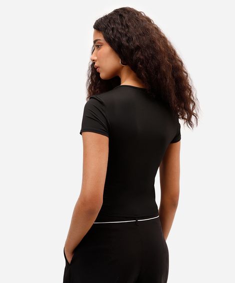 blusa baby look feminina de poliamida básica preta
